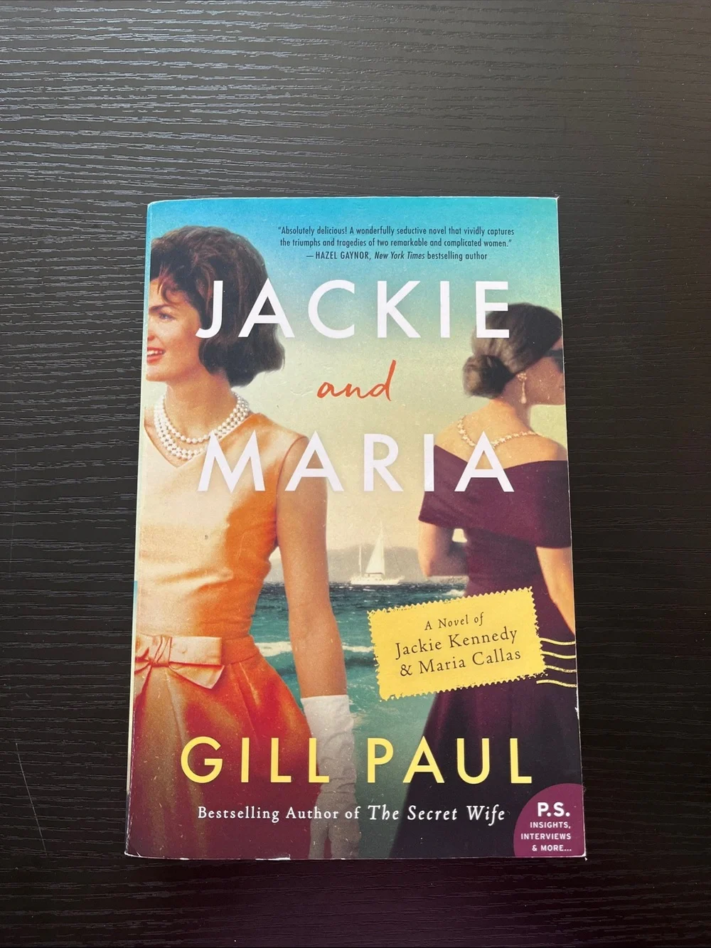 Jackie and Maria by Gill Paul - Vintage-Style Book Cover (Orange, Teal, Purple)